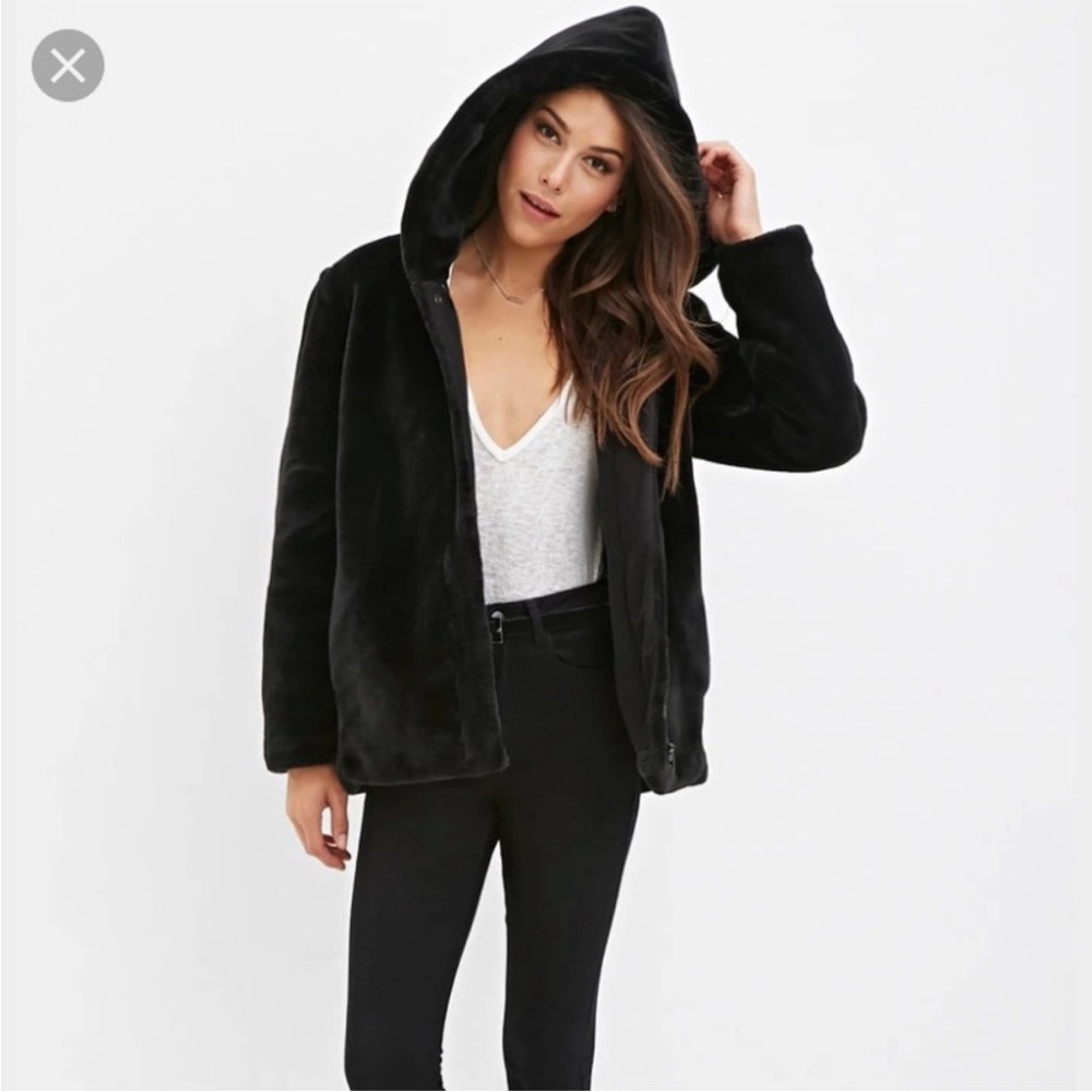 Forever 21 contemporary faux fur hooded jacket